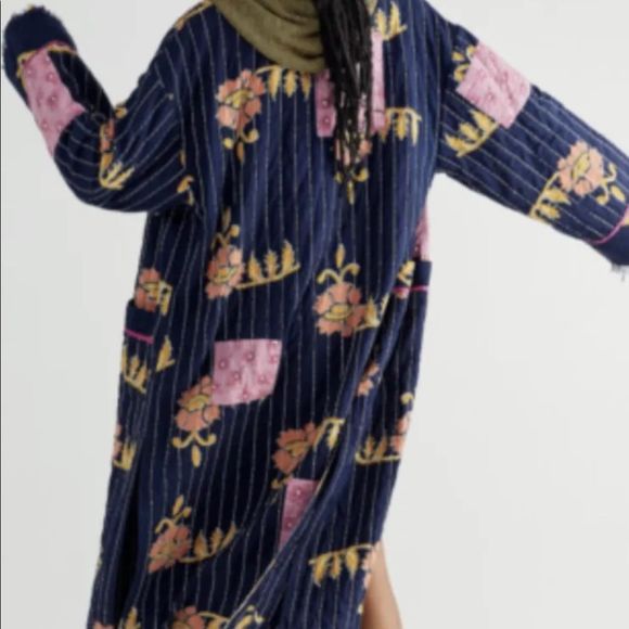 Free People Summer Dreams Duster Patchwork Floral Mix Blue Pink GoldOrange Open - Picture 3 of 6